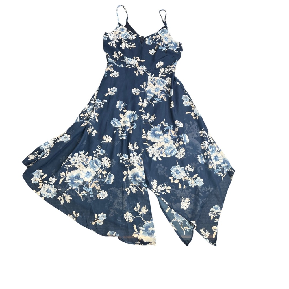 Honey and Rosie Navy Blue Floral Handkerchief Hem Dress NWT Size M